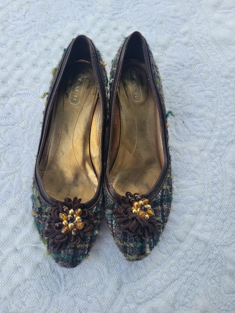 Vintage COACH Multicolor Boucle embellished pumps 7M brown green